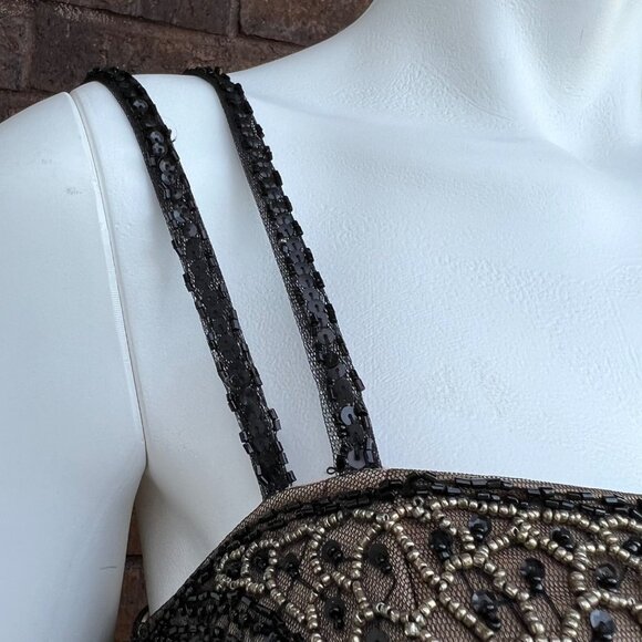Sue Wong Black & Tan Beaded Evening Dress Gown Sz 4 - Picture 2 of 13